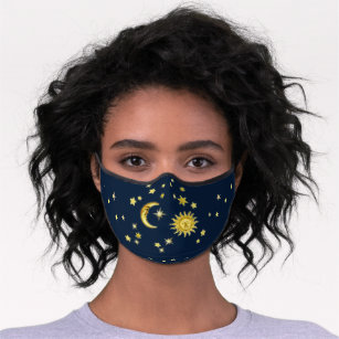 Sun, Moon & Stars on Dark Blue Premium Face Mask