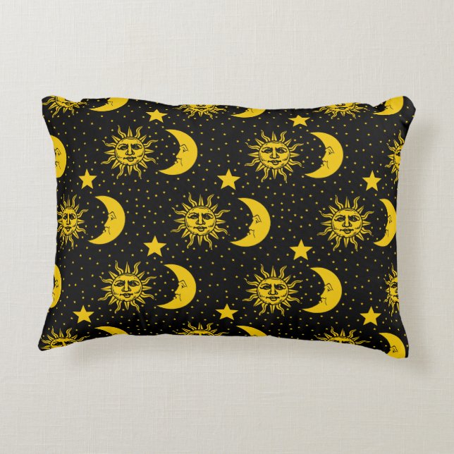 Sun Moon Stars Pattern Decorative Pillow (Back)