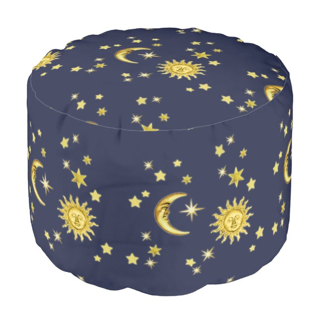 Sun, Moon & Stars Pouf (Angled Front)