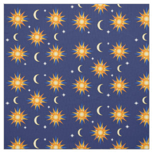 Sun Moon Stars Sewing Midnight Blue Material Fabric