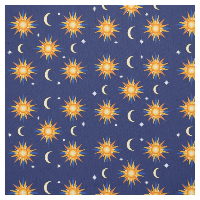 Sun Moon Stars Sewing Midnight Blue Material Fabric (Swatch)
