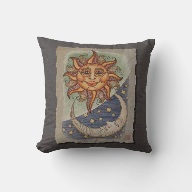 Sun Moon & Stars Throw Pillow (Front)
