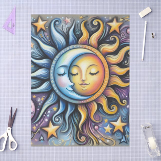 Sun Moon Stars Whimsical Decoupage  Tissue Paper (Craft)