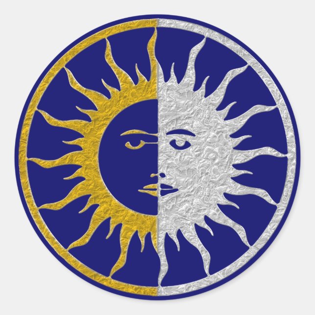 SUN & MOON Symbol - gold silver Classic Round Sticker (Front)