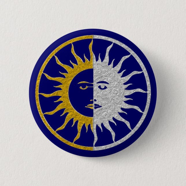 SUN & MOON Symbol - gold silver Pinback Button (Front)