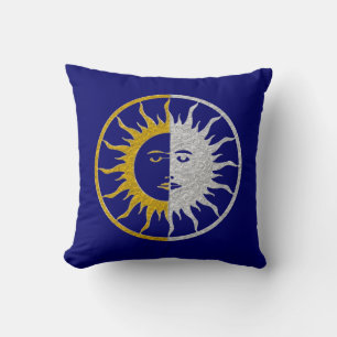 SUN & MOON Symbol - gold silver Throw Pillow
