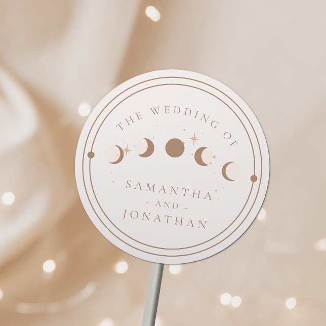 Sun & Moon Whimsical Hand Drawn Celestial Wedding Classic Round Sticker (Creator Uploaded)