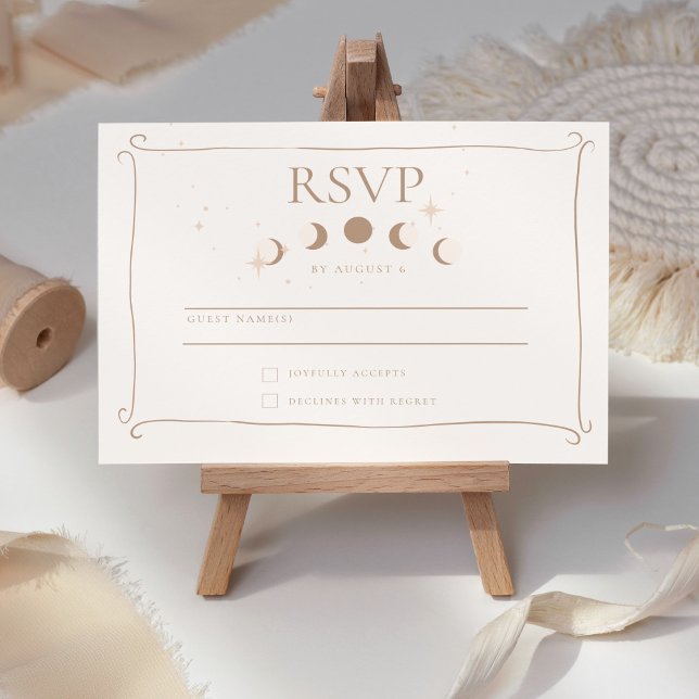 Sun & Moon Whimsical Hand Drawn Celestial Wedding RSVP Card (Creator Uploaded)