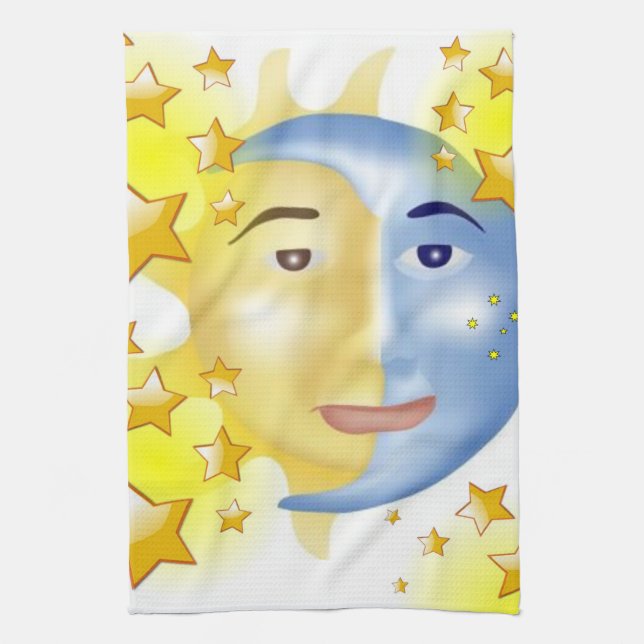 Sun Moon Yellow Stars Kitchen Hand Towel (Vertical)