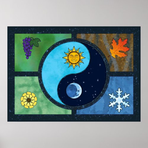 Sun Moon Yin Yang Symbol Art Poster