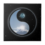 Sun-Moon Yin-Yang Tile<br><div class="desc">Beautiful Yin Yang symbol with a sun in the clouds Yang and the moon in a starry sky Yin. Color, t-shirts, prints and gift items.</div>
