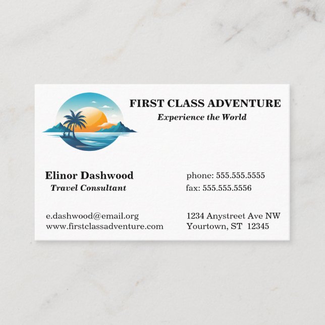 Sun Mountains Trees Circle Logo Travel Agency Business Card (Front)