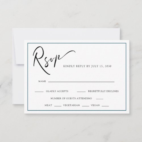 Sun Ocean Modern Calligraphy Teal Blue Wedding RSVP Card