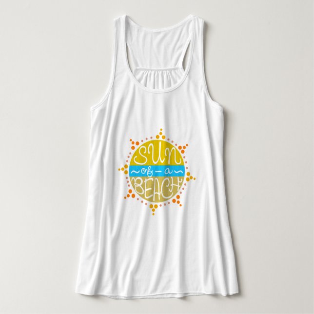 Sun of a Beach Funny Cute Pun Summer Seaside Tank Top (Design Front)