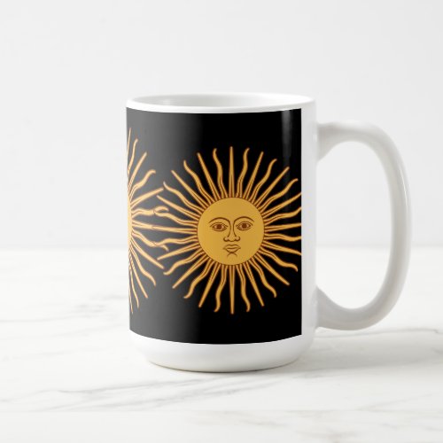 Sun of May Inca Symbol Gold Sun Face Rays on Black Coffee Mug