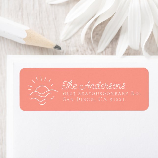 Sun on Ocean Waves Pink Return Address Label (Insitu)