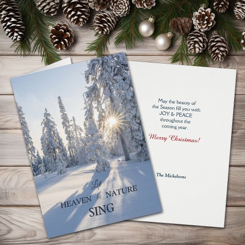 Sun on Winter Pine Trees Peace Christmas Card