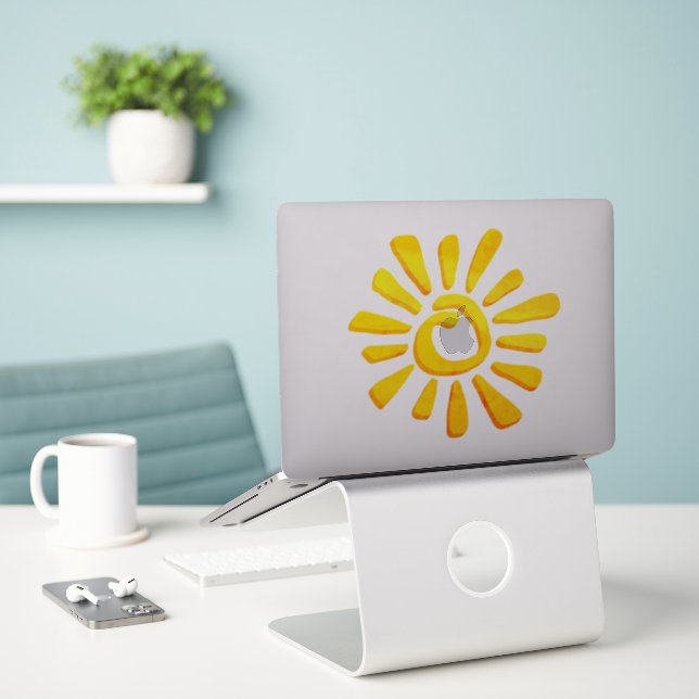 Sun orange yellow drawing texturized tribal sticker (Laptop On Desk)