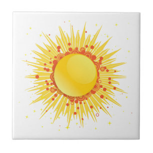 Sun orange yellow groovy ceramic tile