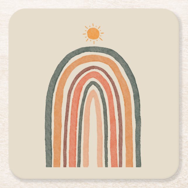 Sun Over A Rainbow Square Paper Coaster (Front)