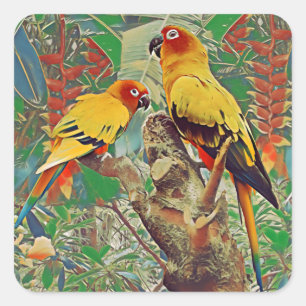 Sun Parakeets Square Sticker