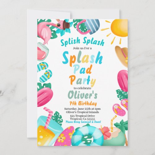 sun park pool party birthday summer splash pad invitation