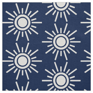Sun Pattern 02 - White on Dark Blue Indigo 001744 Fabric