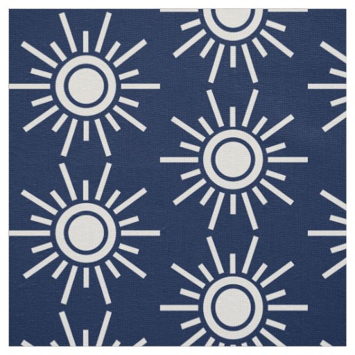 Sun Pattern 02 - White on Dark Blue Indigo 001744 Fabric