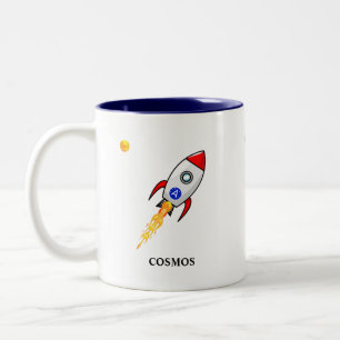 Sun, planet earth and skyrocket on white Two-Tone coffee mug