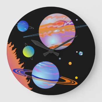 Sun&planets 2 Large Clock by GwenDesign at Zazzle
