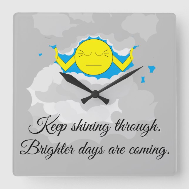 Sun Pushing Through Storm Clouds:   Square Wall Clock (Front)