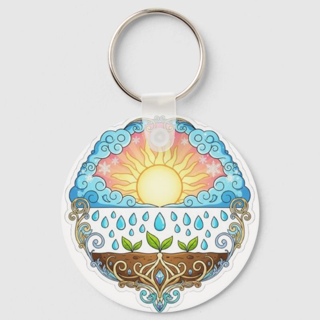 Sun Rain Growth Nature Symbol Illustration design  Keychain (Front)