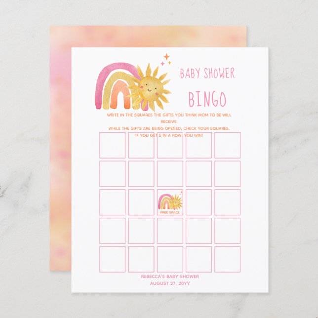 Sun | Rainbow Sunshine Baby Shower Bingo Invitatio (Front/Back)