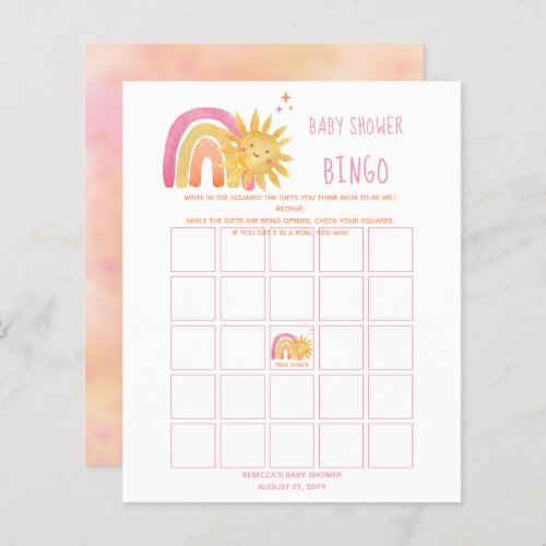 Sun  Rainbow Sunshine Baby Shower Bingo Invitatio