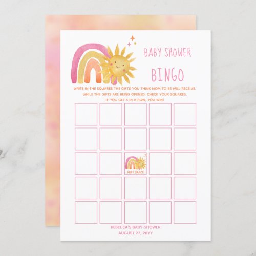 Sun  Rainbow Sunshine Baby Shower Bingo Invitation