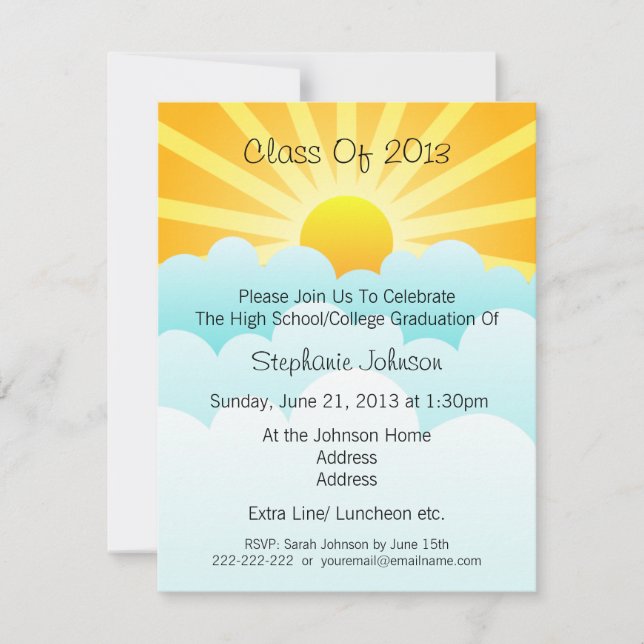 Sun Rays and Clouds New Beginning Graduation Party Invitation (Front)