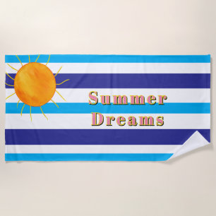 Sun Rays Blue White Summer Stripes Beach Towel