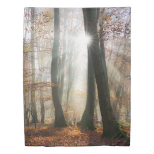 Sun Rays Mystic Misty Scenic Forest, Bedding Duvet Cover