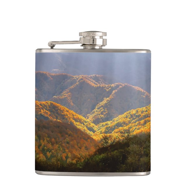 Sun Rays Over Shirakami-Sanchi Mountains Flask (Front)