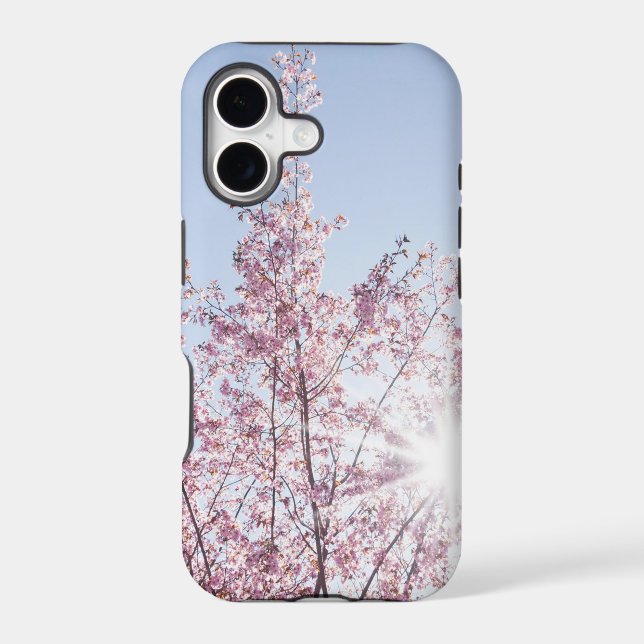 sun rays pass through pink flowers of a wow tree iphone case (Back)