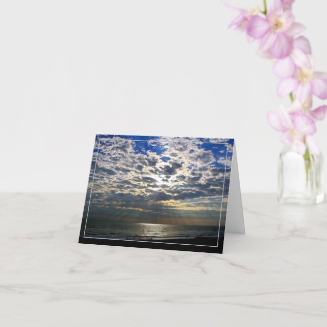 Sun Rays Through Clouds Folded Greeting Card (Orchid)