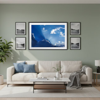 Sun Rays Wall Art Blue Sky Minimalist Clouds