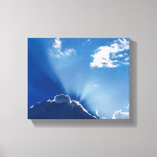 Sun Rays Wall Art Blue Sky Minimalist Clouds (Front)