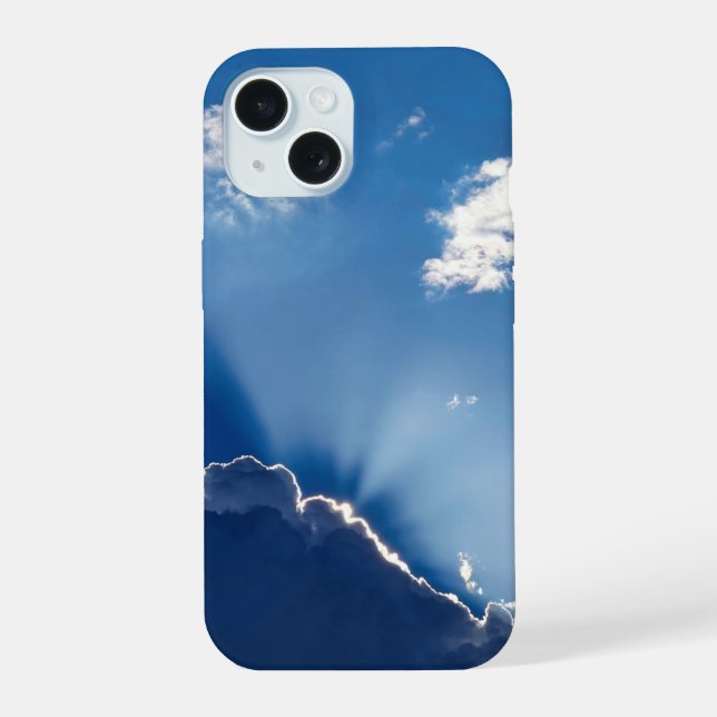Sun Rays Wall Art Blue Sky Minimalist Clouds Iphone Case (Back)