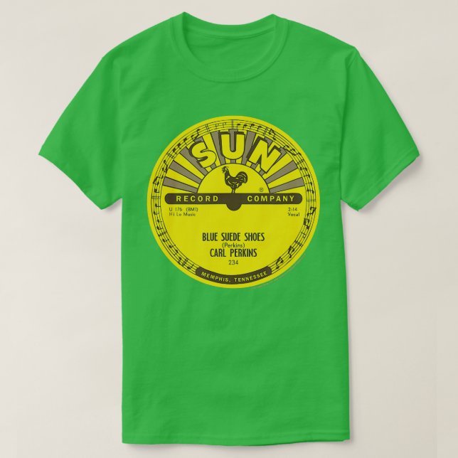 Sun Records Vinyl Carl Perkins Blue Suede Shoes  T-Shirt (Design Front)