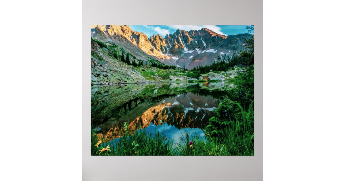 Sun Ridge Lake Reflection // Wild Flowers Poster | Zazzle