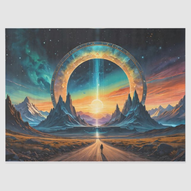 Sun Rises Through a Stargate in the Mountains  Tissue Paper (Front)