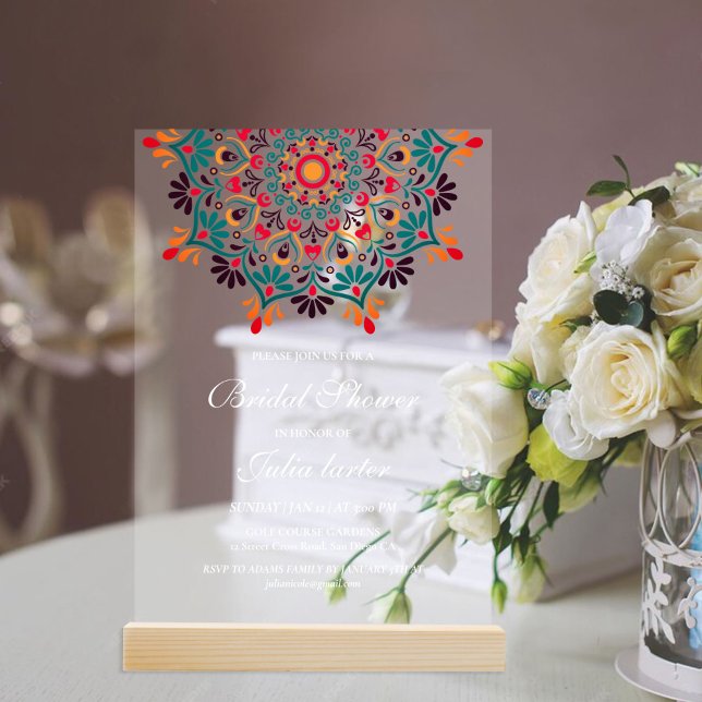 Sun Rising Boho Rustic Floral Mandala Wedding Acrylic Invitations (Creator Uploaded)