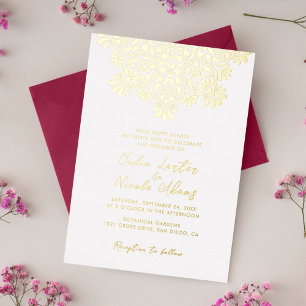 Sun Rising Boho Rustic Floral Mandala Wedding Foil Invitation