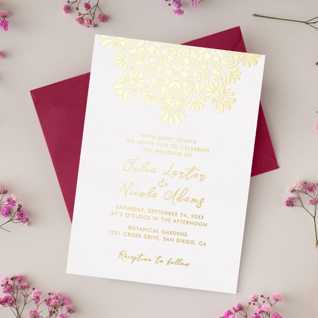 Sun Rising Boho Rustic Floral Mandala Wedding Foil Invitation (Creator Uploaded)
